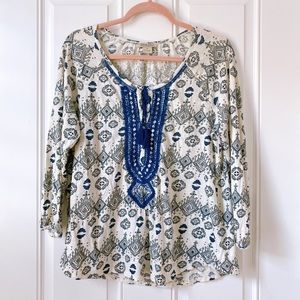 LUCKY BRAND tasseled top long sleeve